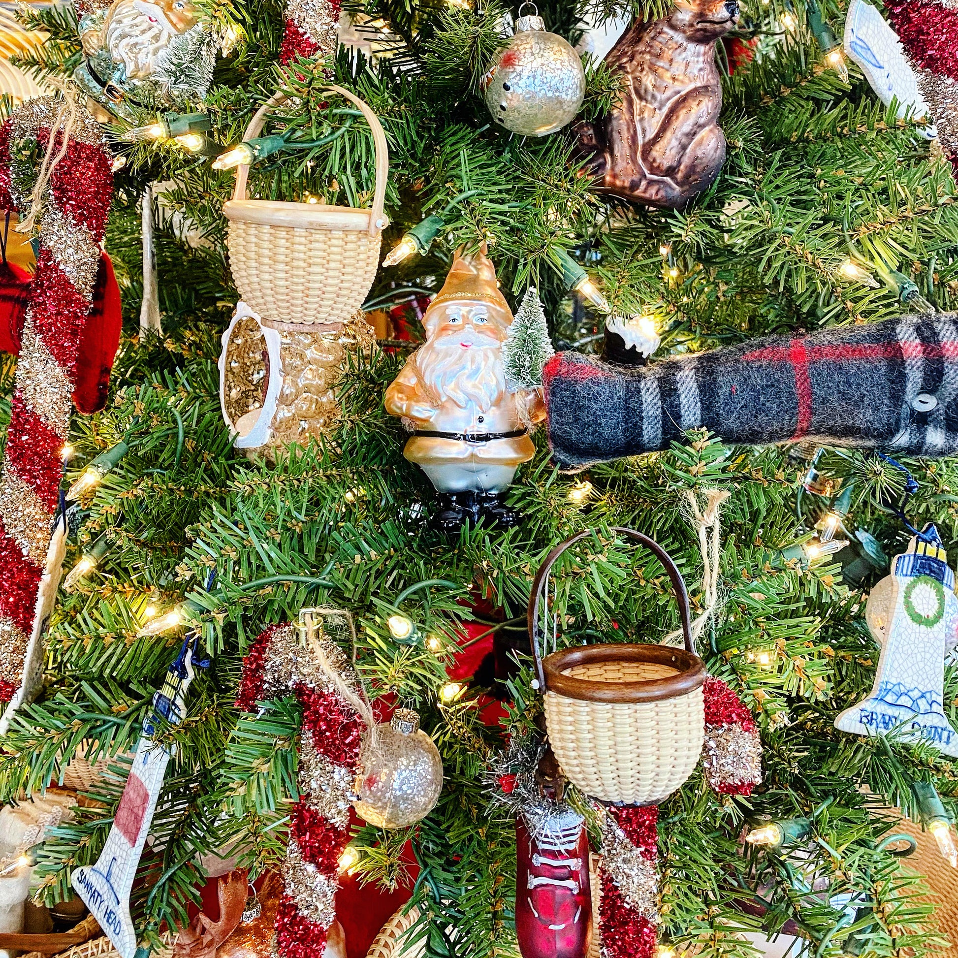 Handwoven Christmas Ornaments 1.5" on a Christmas tree
