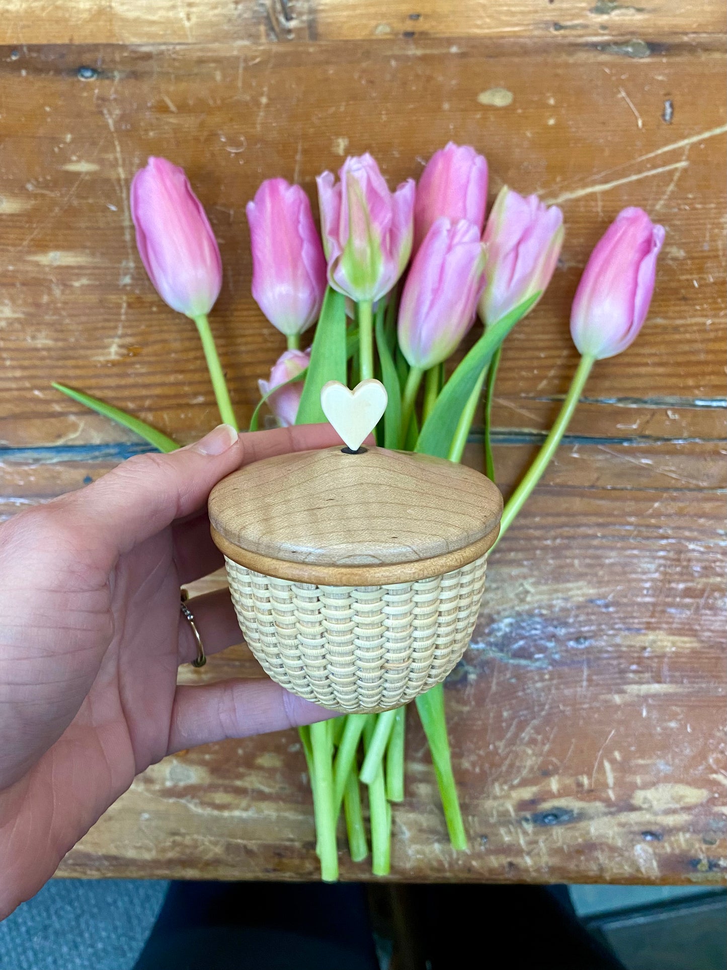 Handwoven Keepsake Basket with Maple wood